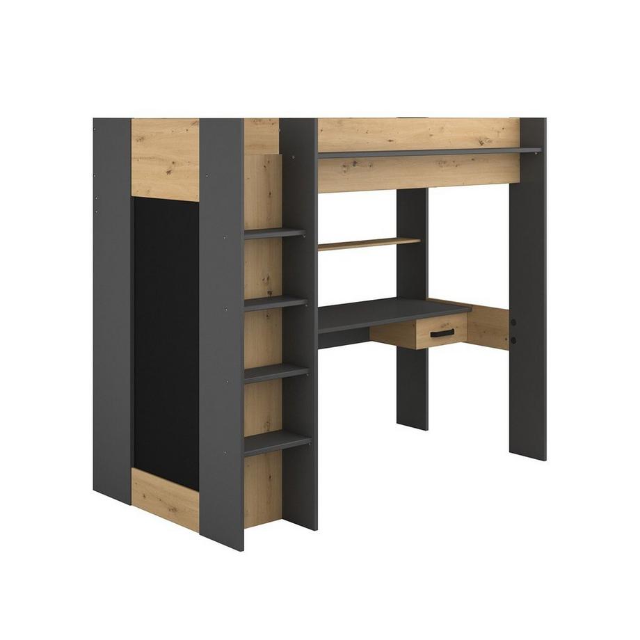 Vente-unique Letto a soppalco con scrivania e armadio Rovere e Antracite AUCKLAND  
