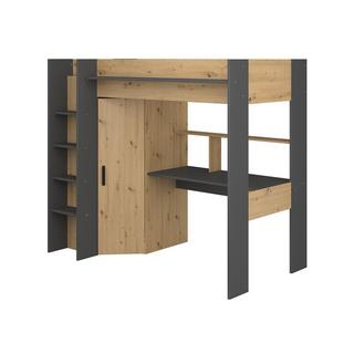 Vente-unique Hochbett mit Schreibtisch + Kleiderschrank Naturfarben AUCKLAND  