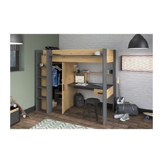 Vente-unique Hochbett mit Schreibtisch + Kleiderschrank Naturfarben AUCKLAND  