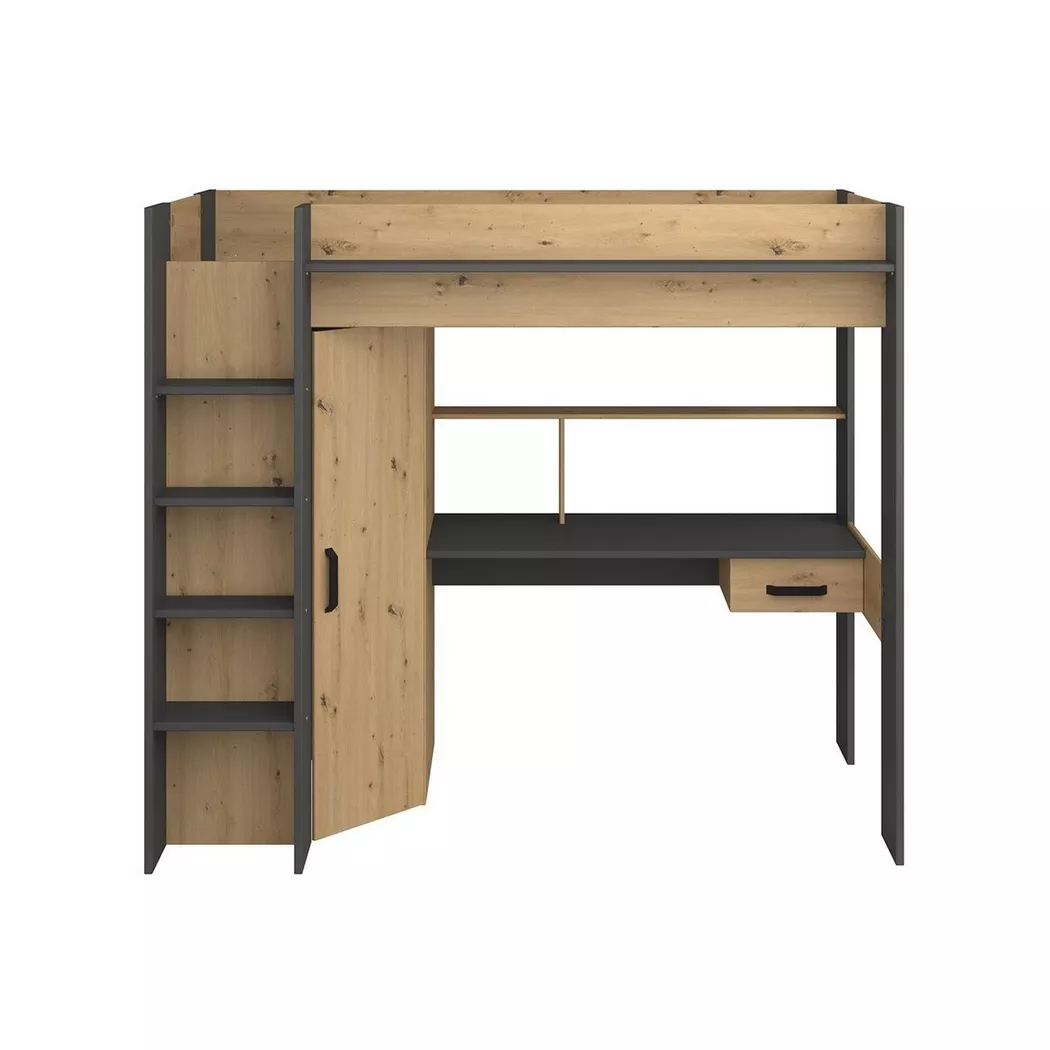 Vente-unique - Lit mezzanine avec bureau armoire  Naturel AUCKLAND, 90x200 cm, Marron