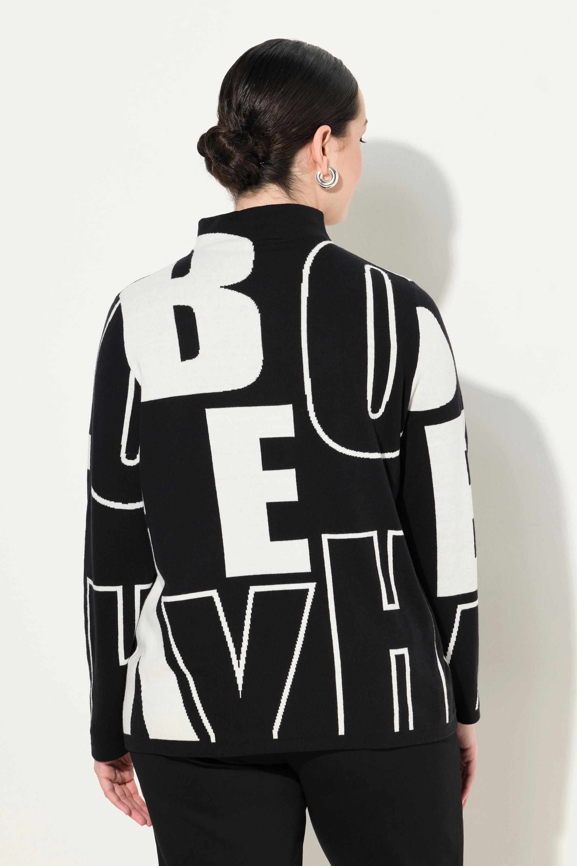 Ulla Popken Pullover Buchstaben Ziersteine Stehkragen Langarm  