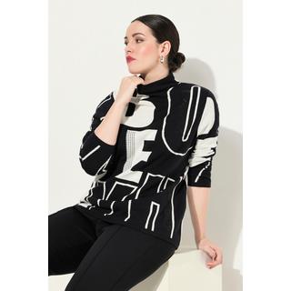 Ulla Popken Pullover Buchstaben Ziersteine Stehkragen Langarm  