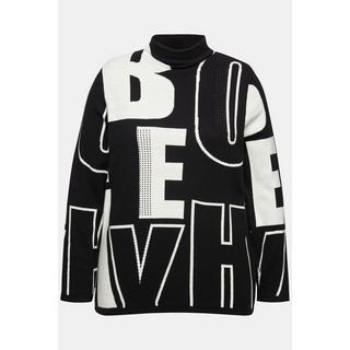 Ulla Popken Pullover Buchstaben Ziersteine Stehkragen Langarm  