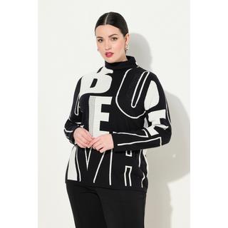 Ulla Popken Pullover Buchstaben Ziersteine Stehkragen Langarm  