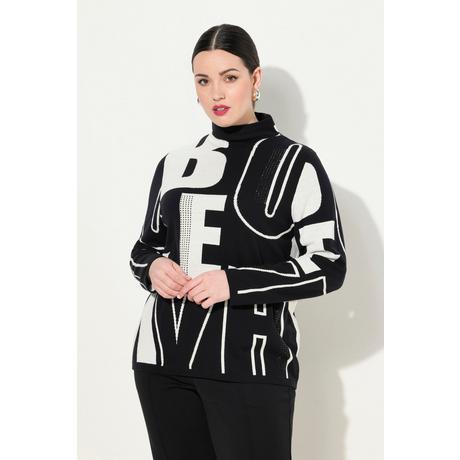 Ulla Popken Maglione Lettere Applicazioni Collo Alto Maniche Lunghe  