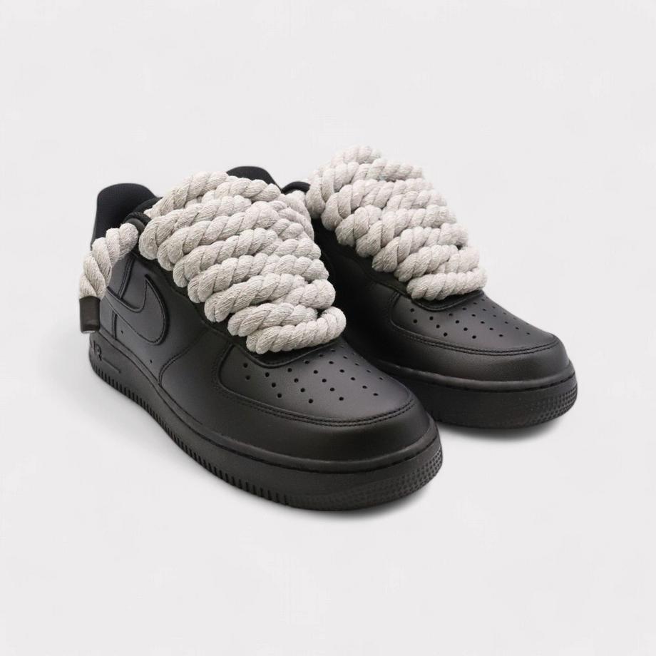 NIKE  Air Force 1 Black - Rope Lace Grey 
