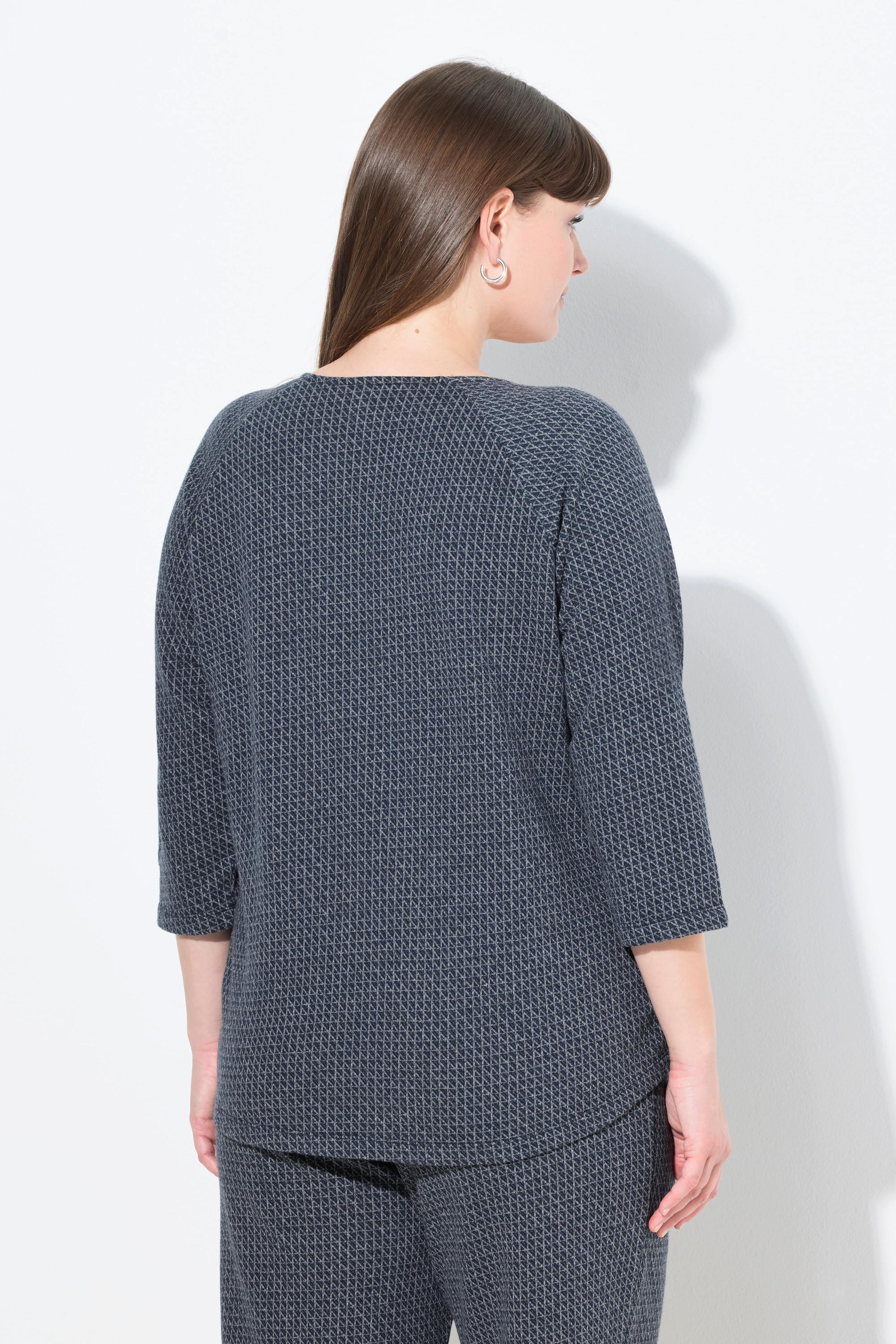 Ulla Popken Sweat-shirt Jacquard Col Rond Manches 3/4 Coton Bio  