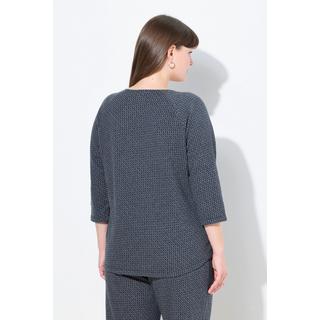 Ulla Popken Sweat-shirt Jacquard Col Rond Manches 3/4 Coton Bio  