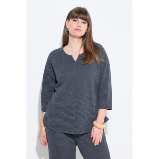 Ulla Popken Sweat-shirt Jacquard Col Rond Manches 3/4 Coton Bio  
