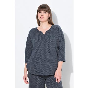 Sweat-shirt en Jacquard de coton bio, col rond et manches 3/4
