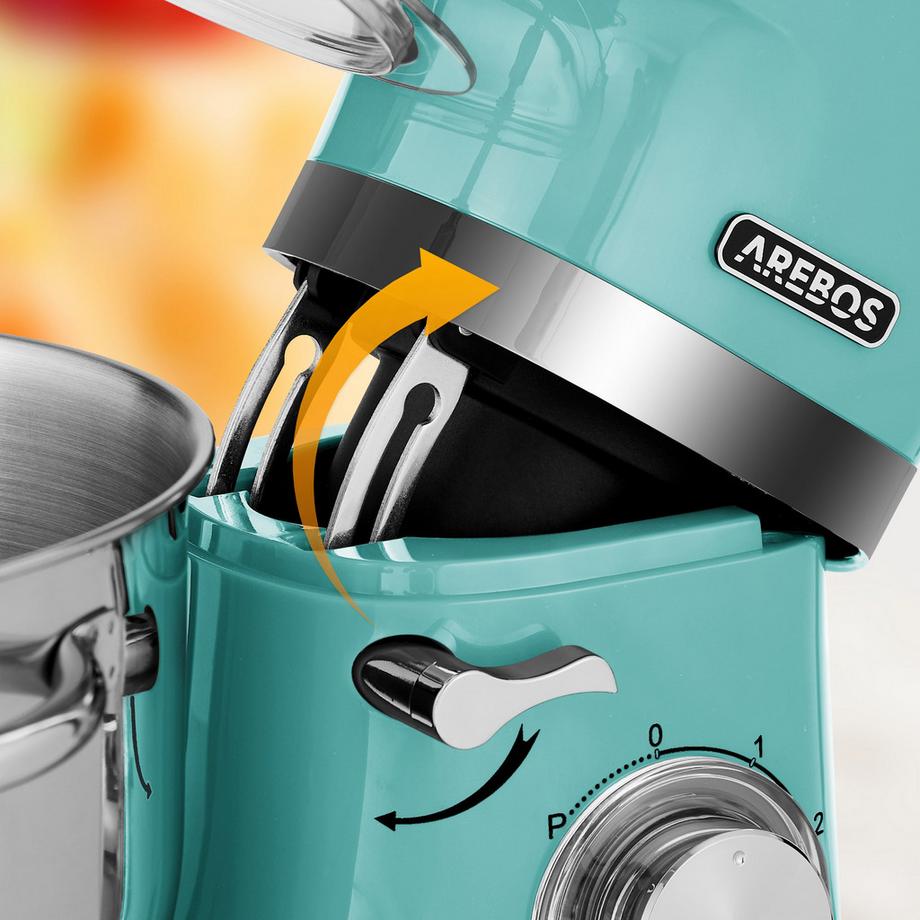 Arebos Küchenmaschine 1500W mit 2x Edelstahl-Rührschüsseln Geräuscharm 6 Stufen  