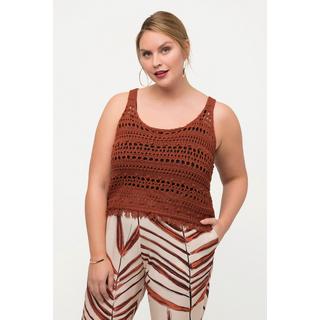 Ulla Popken Top smanicato in maglia classico scollo rotondo con frange  