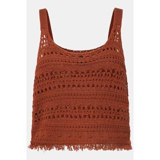 Ulla Popken Top smanicato in maglia classico scollo rotondo con frange  