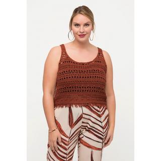 Ulla Popken Top smanicato in maglia classico scollo rotondo con frange  