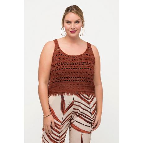 Ulla Popken Top smanicato in maglia classico scollo rotondo con frange  