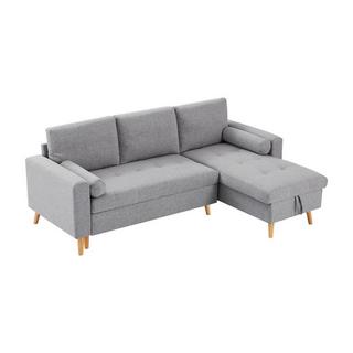Vente-unique Divano letto angolare reversibile con contenitore in Tessuto Grigio - KORI  