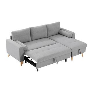 Vente-unique Ecksofa mit Schlaffunktion & Bettkasten + Sessel - Stoff - Hellgrau - KORI  