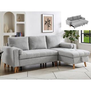 Vente-unique Ecksofa mit Schlaffunktion & Bettkasten + Sessel - Stoff - Hellgrau - KORI  