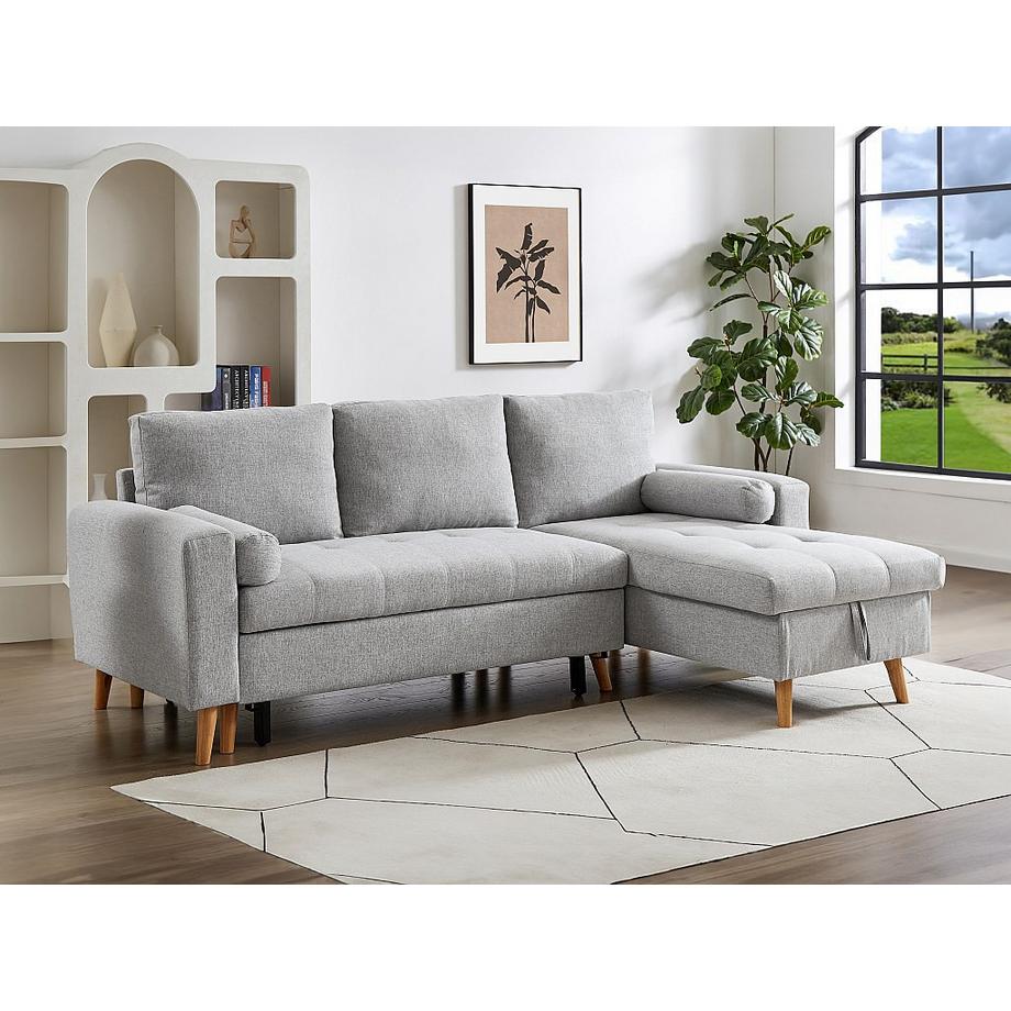 Vente-unique Ecksofa mit Schlaffunktion & Bettkasten + Sessel - Stoff - Hellgrau - KORI  
