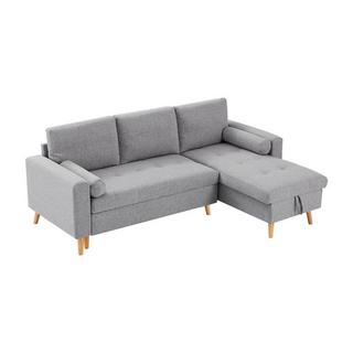 Vente-unique Ecksofa mit Schlaffunktion & Bettkasten + Sessel - Stoff - Hellgrau - KORI  