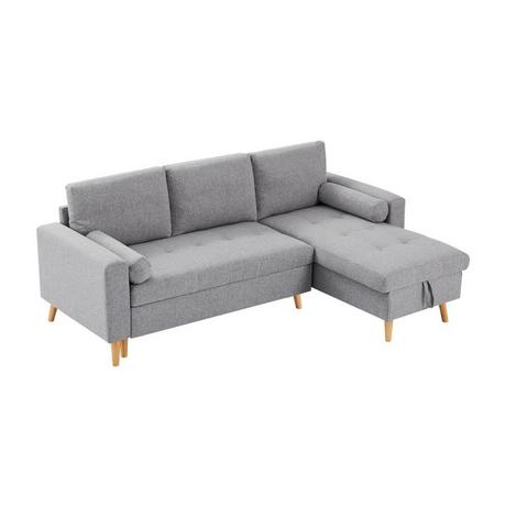 Vente-unique Ecksofa mit Schlaffunktion & Bettkasten + Sessel - Stoff - Hellgrau - KORI  