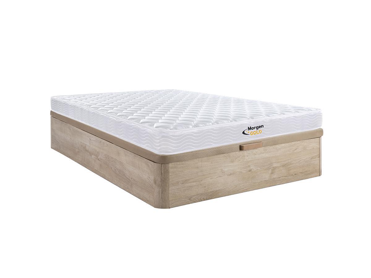 Vente-unique Ensemble 160 x 200 cm sommier coffre naturel clair + matelas ressorts et mémoire de forme ép.15cm - WOLKENLOS de MORGENGOLD  