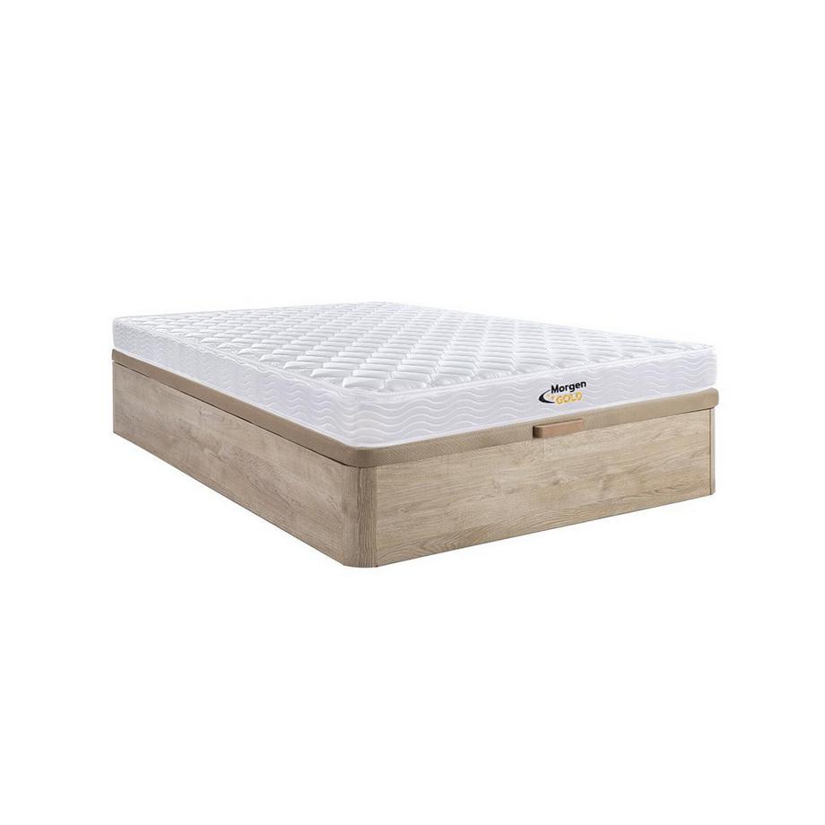 Set aus Bettgestell mit Bettkasten + Federkernmatratze mit Memory Schaum - 160 x 200 cm - Stärke 15 cm - Holzfarben hell - WOLKENLOS von MORGENGOLD