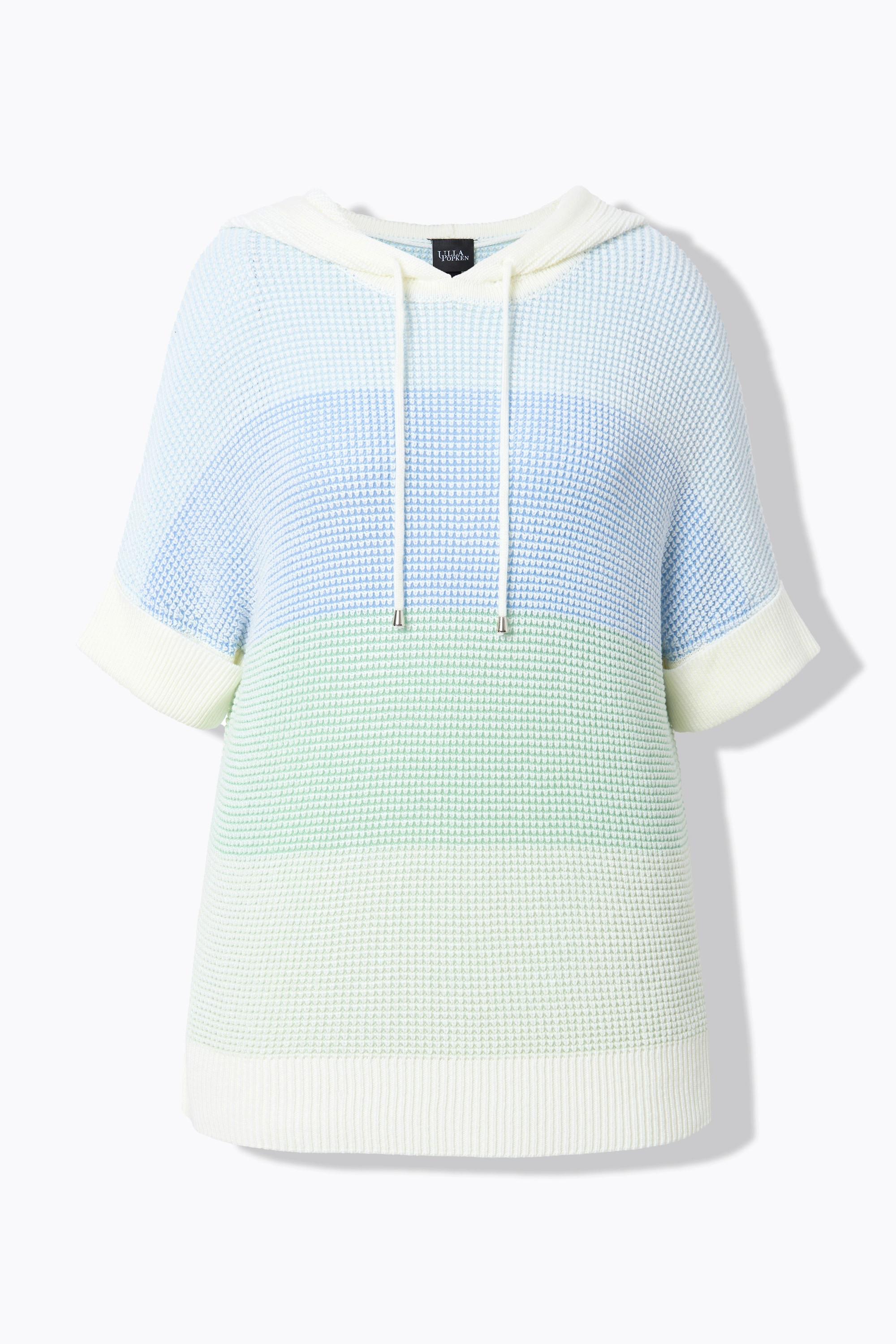 Ulla Popken  Pullover con righe, cappuccio e mezze maniche 