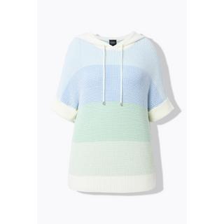 Ulla Popken  Pullover con righe, cappuccio e mezze maniche 