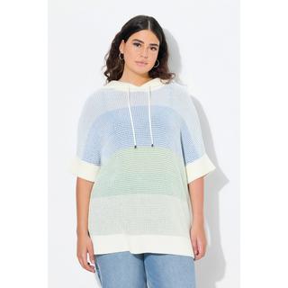 Ulla Popken  Pullover con righe, cappuccio e mezze maniche 