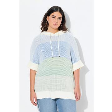 Pullover con righe, cappuccio e mezze maniche