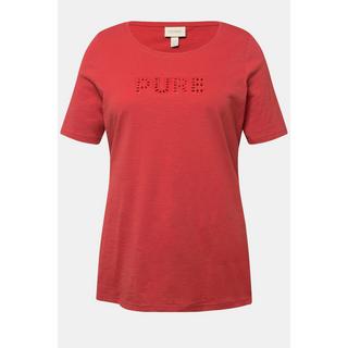 Ulla Popken  T-Shirt, PURE-Stickerei, Rundhals, Halbarm, Biobaumwolle 