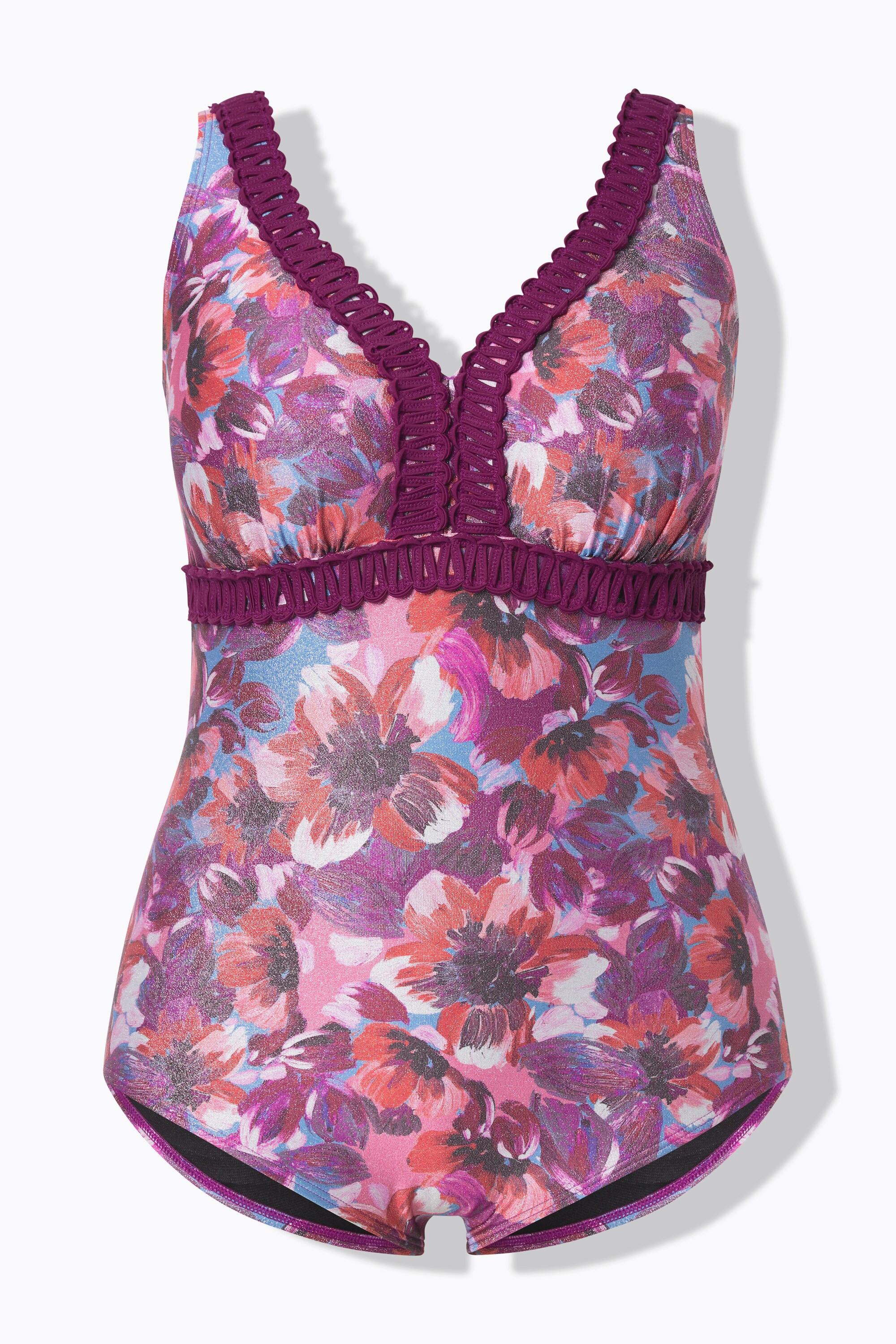 Ulla Popken Maillot de bain à bonnets souples motif floral scintillant  