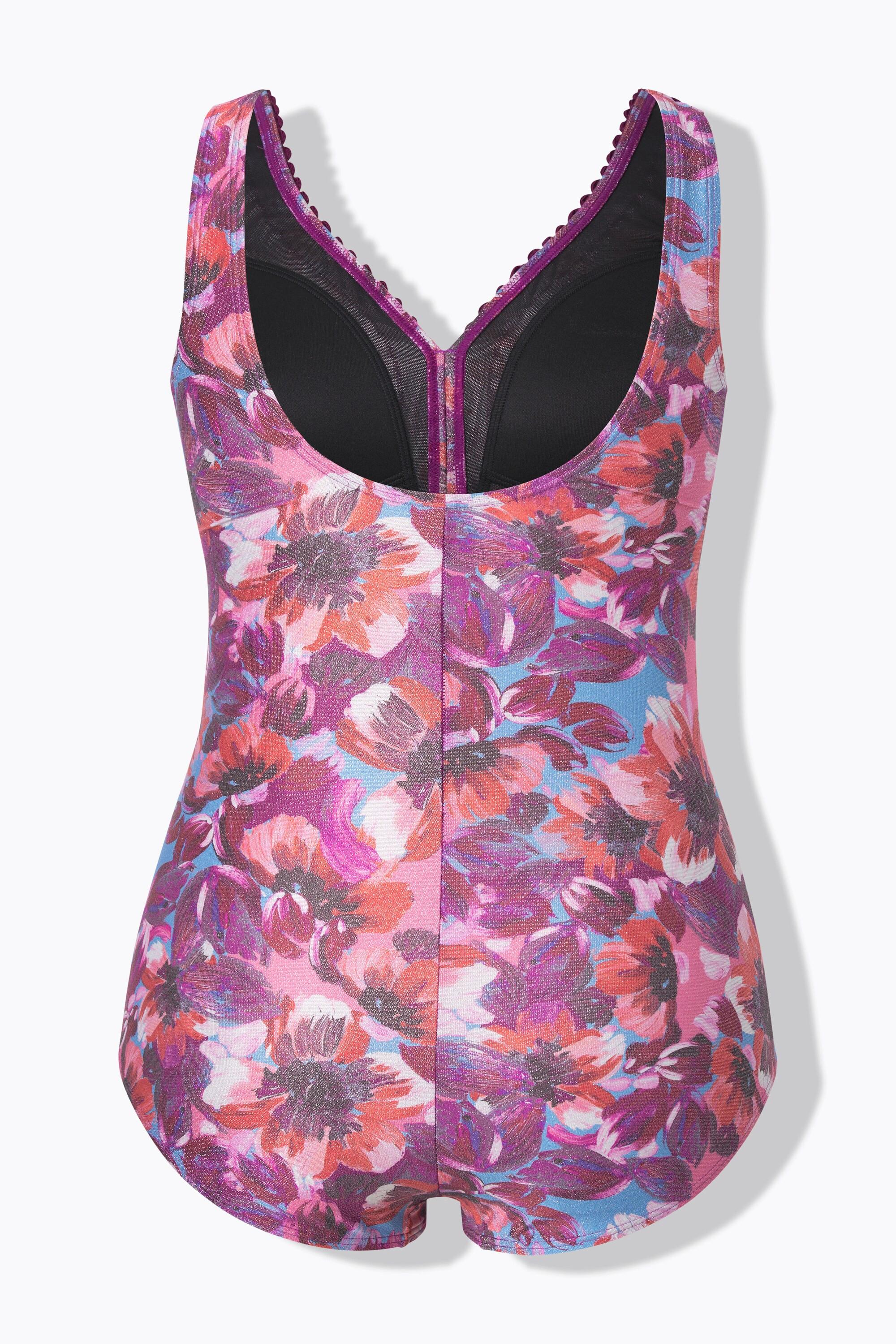 Ulla Popken Maillot de bain à bonnets souples motif floral scintillant  