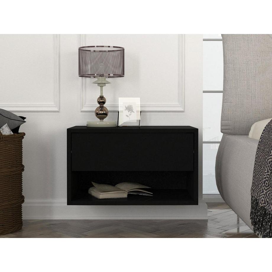 Vente-unique Lot de 2 tables de chevet suspendues - 1 tiroir et 1 niche - Noir - RITAMI  