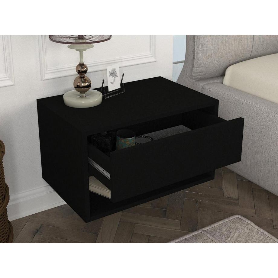 Vente-unique Lot de 2 tables de chevet suspendues - 1 tiroir et 1 niche - Noir - RITAMI  
