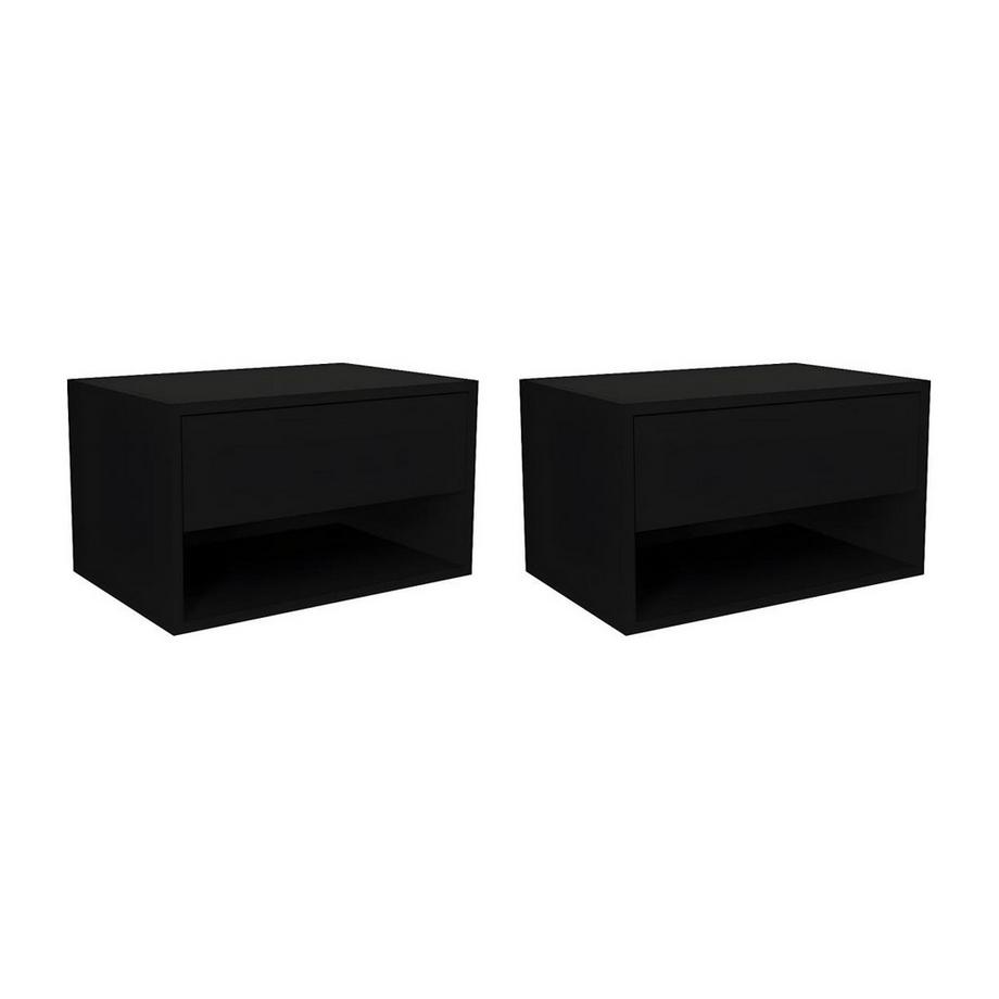 Lot de 2 tables de chevet suspendues - 1 tiroir et 1 niche - Noir - RITAMI
