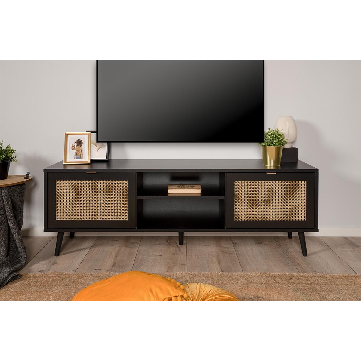 Calicosy TV-Möbel mit 2 Türen und 2 Klapptüren inem Druck und Rohrgeflecht-Druck Villa  