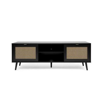 TV-Möbel mit 2 Türen und 2 Klapptüren inem Druck und Rohrgeflecht-Druck Villa- L150 x H52 x T40 cm