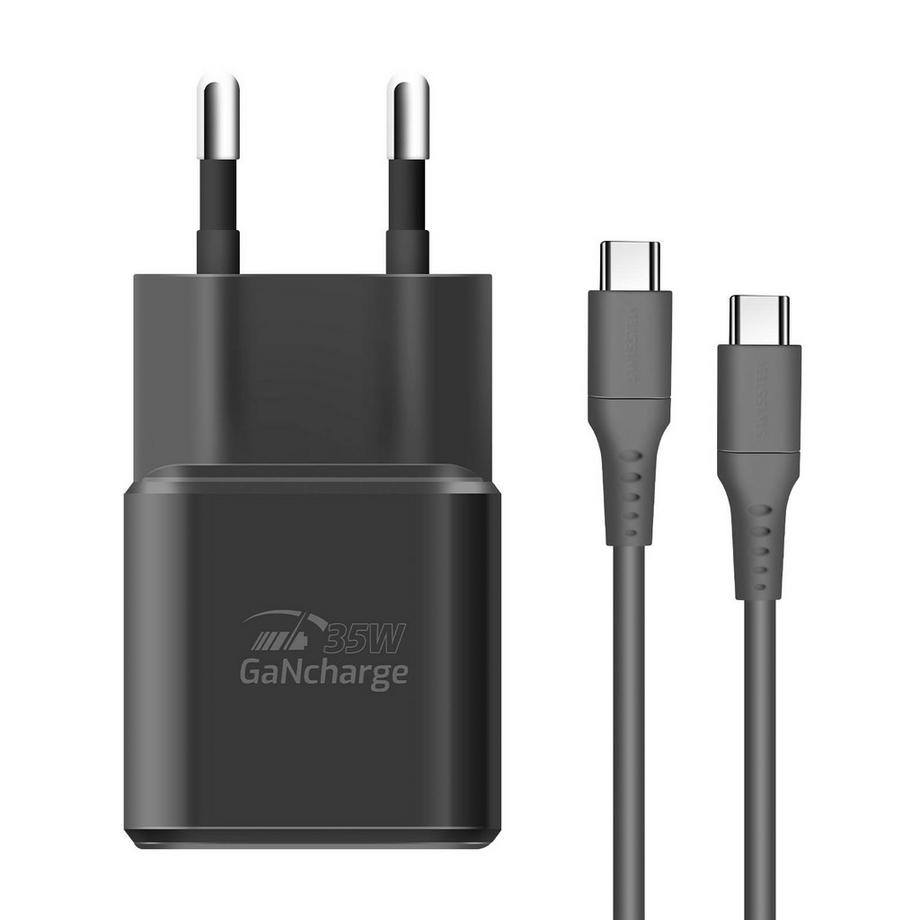 SWISSTEN  Chargeur GaN 35W + Câble USB C Noir 