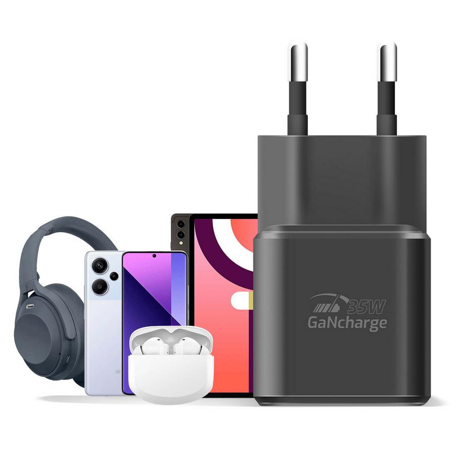 SWISSTEN  Chargeur GaN 35W + Câble USB C Noir 