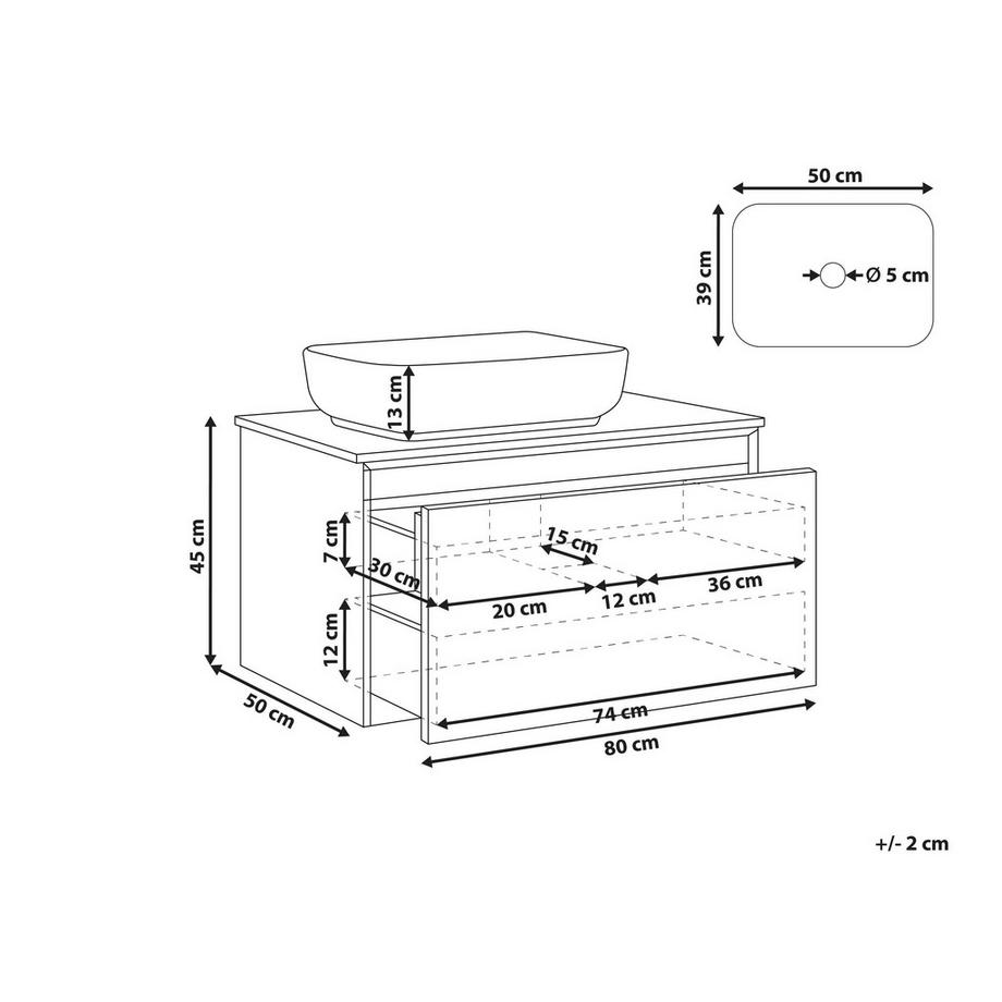 Beliani Wandmontierter Waschtischunterschrank mit Waschbecken aus MDF-Platte Modern ARICA  