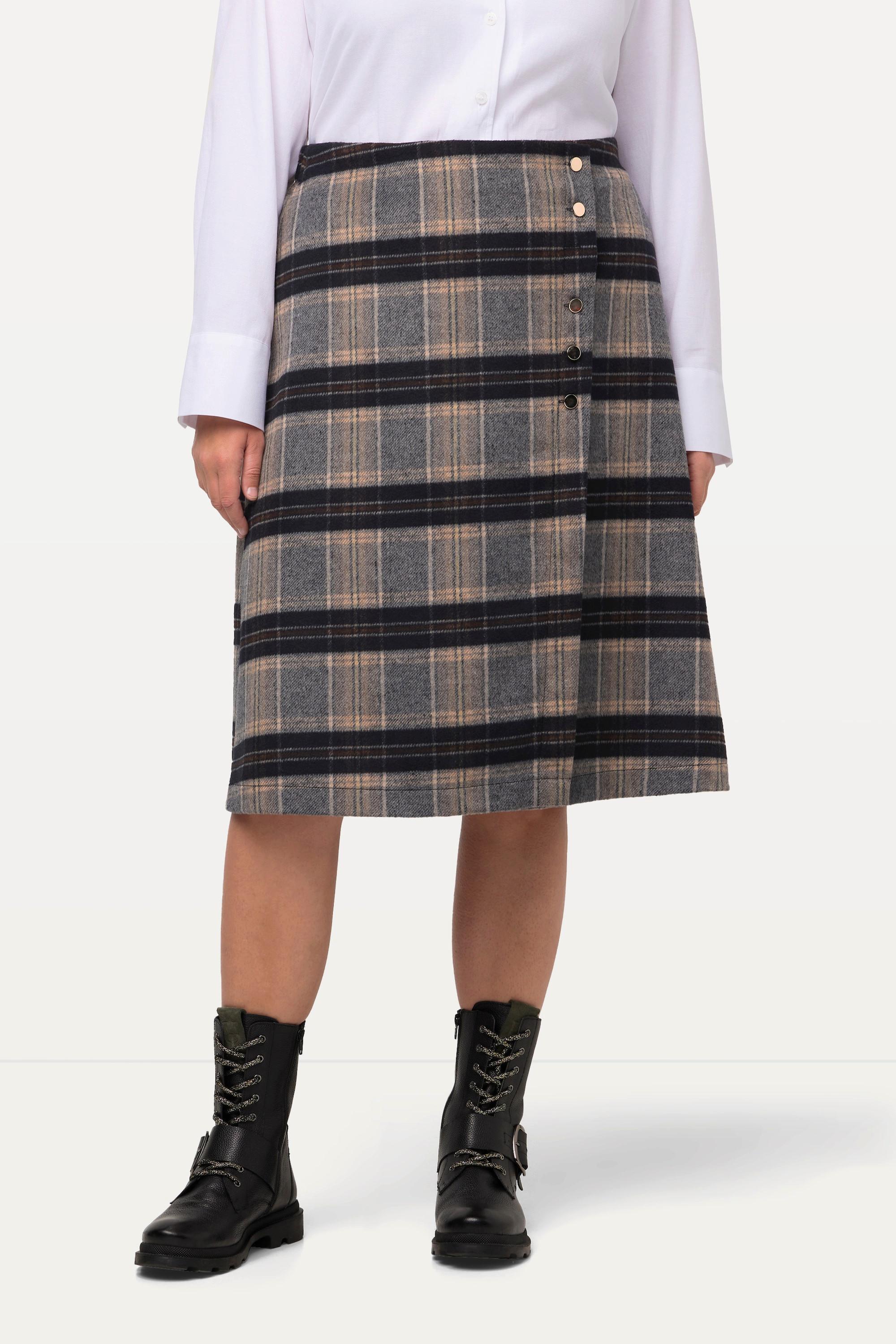 Ulla Popken  Landhaus Kilt, Karo, A-Linie, Schmuckknöpfe, Wickeloptik 