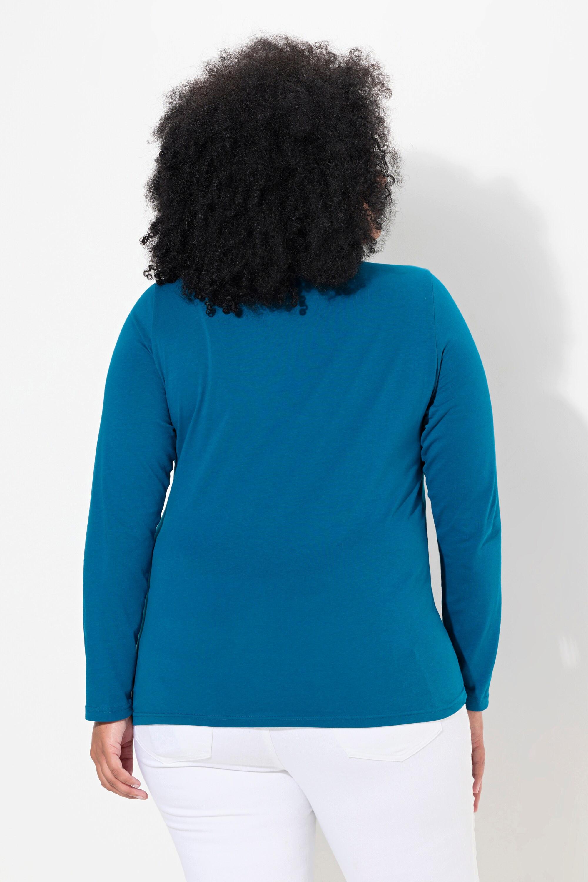 Ulla Popken  Shirt, Slim, V-Ausschnitt, Langarm 