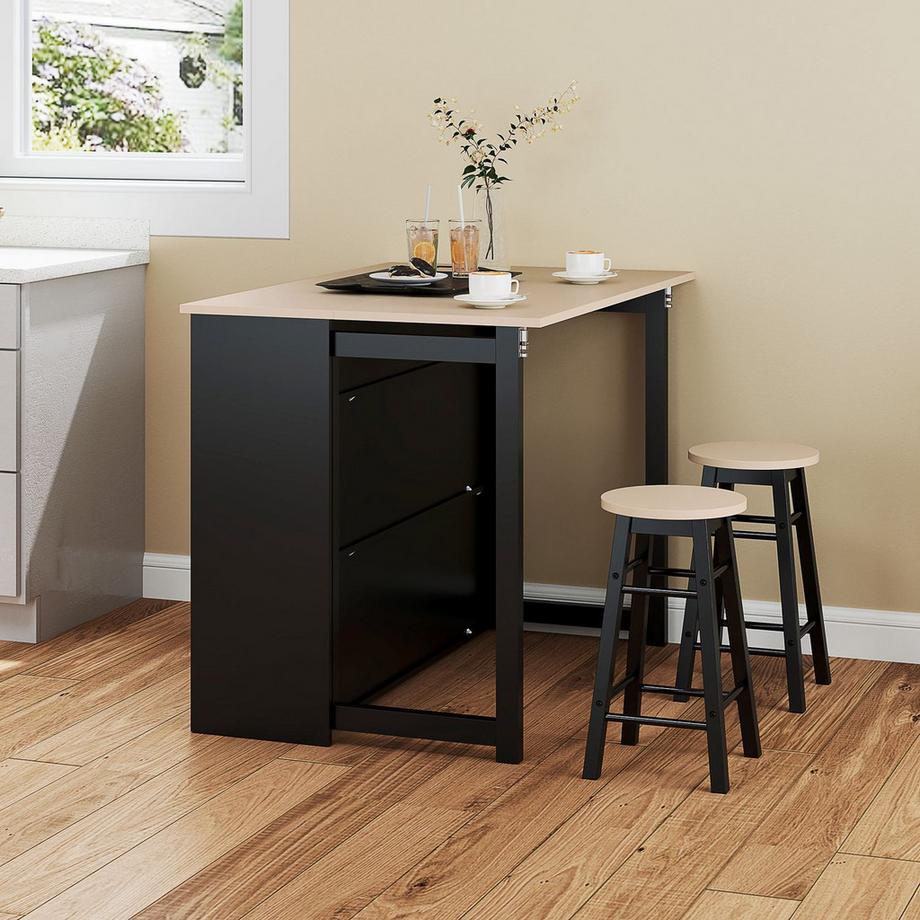 Northio  Bartisch mit Barhocker Set, 3-teiliges Bartisch Set, Esstisch mit Klappbarer Tischplatte, Küchentisch mit Schrank, Essgruppe für Esszimmer, Wohnzimmer, Schwarz Aosom 