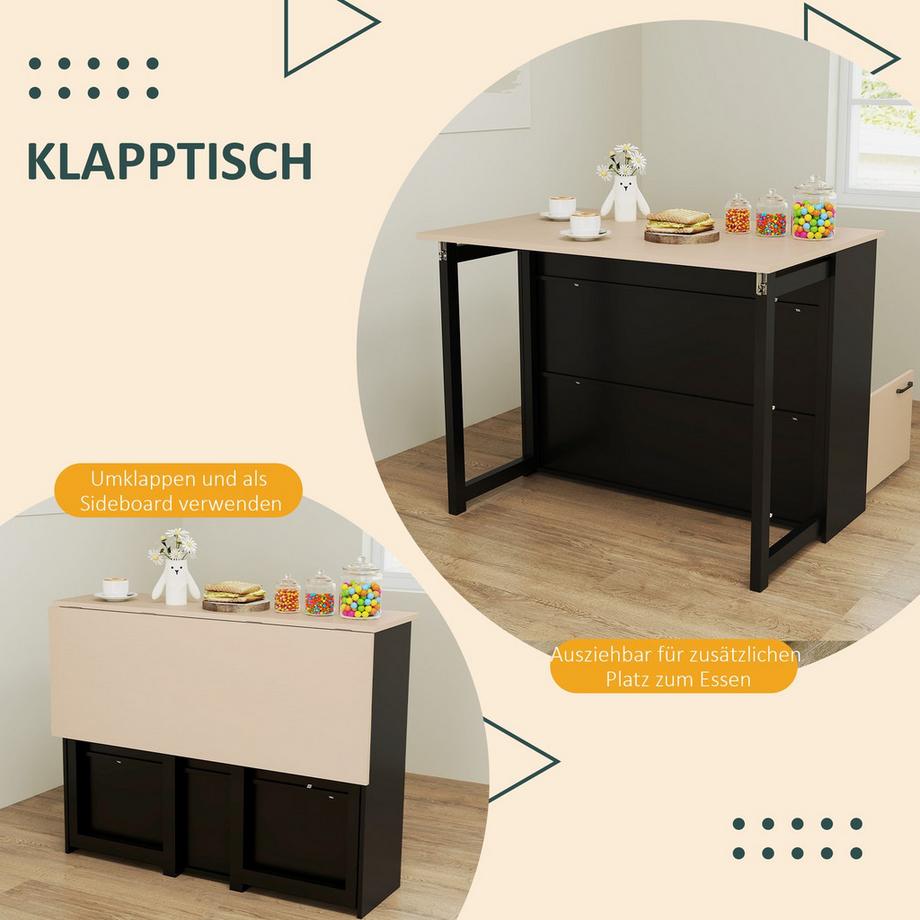 Northio  Bartisch mit Barhocker Set, 3-teiliges Bartisch Set, Esstisch mit Klappbarer Tischplatte, Küchentisch mit Schrank, Essgruppe für Esszimmer, Wohnzimmer, Schwarz Aosom 