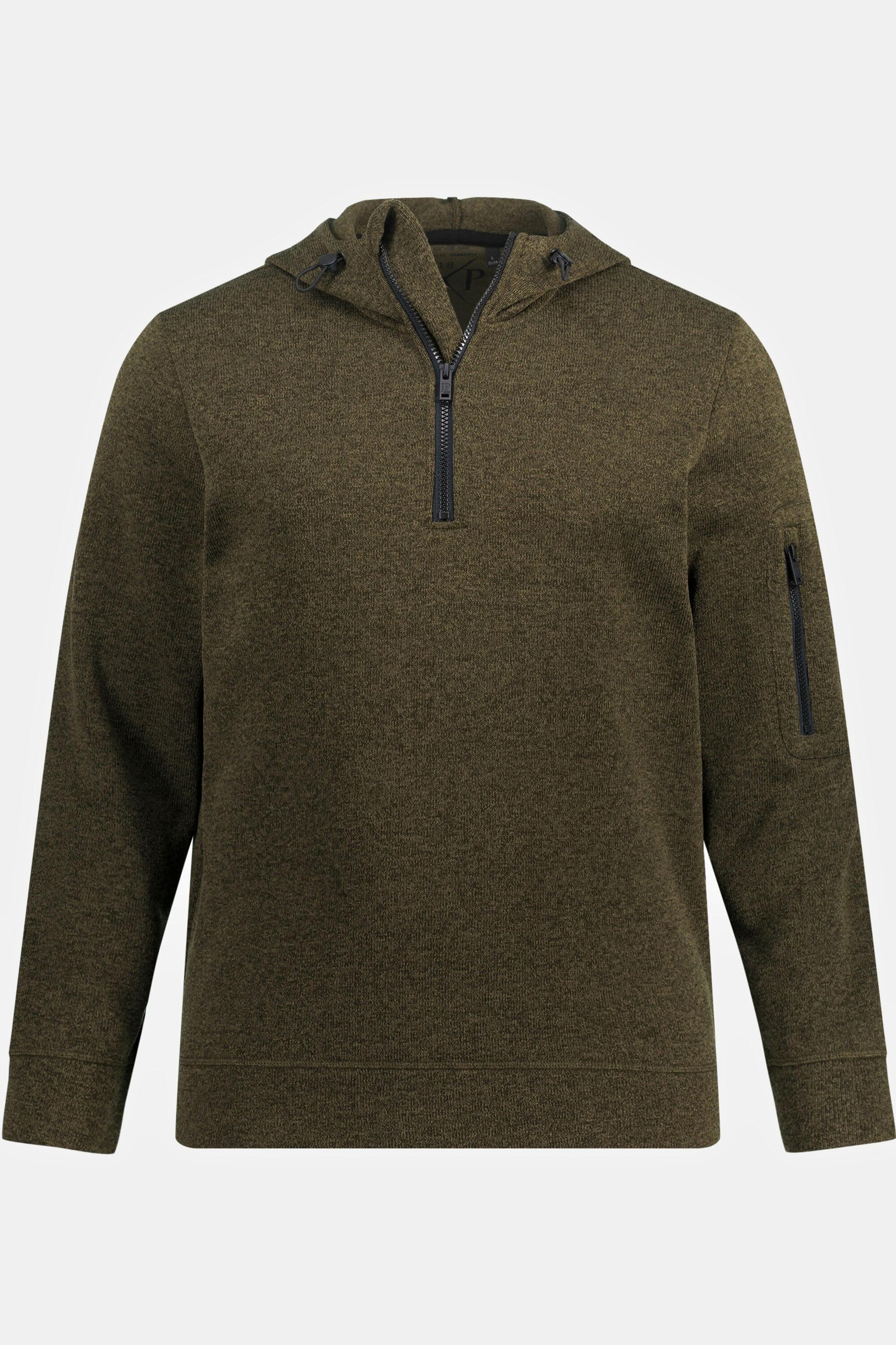 JP1880  Strickfleece-Hoodie, Kapuze, halber Zipper 