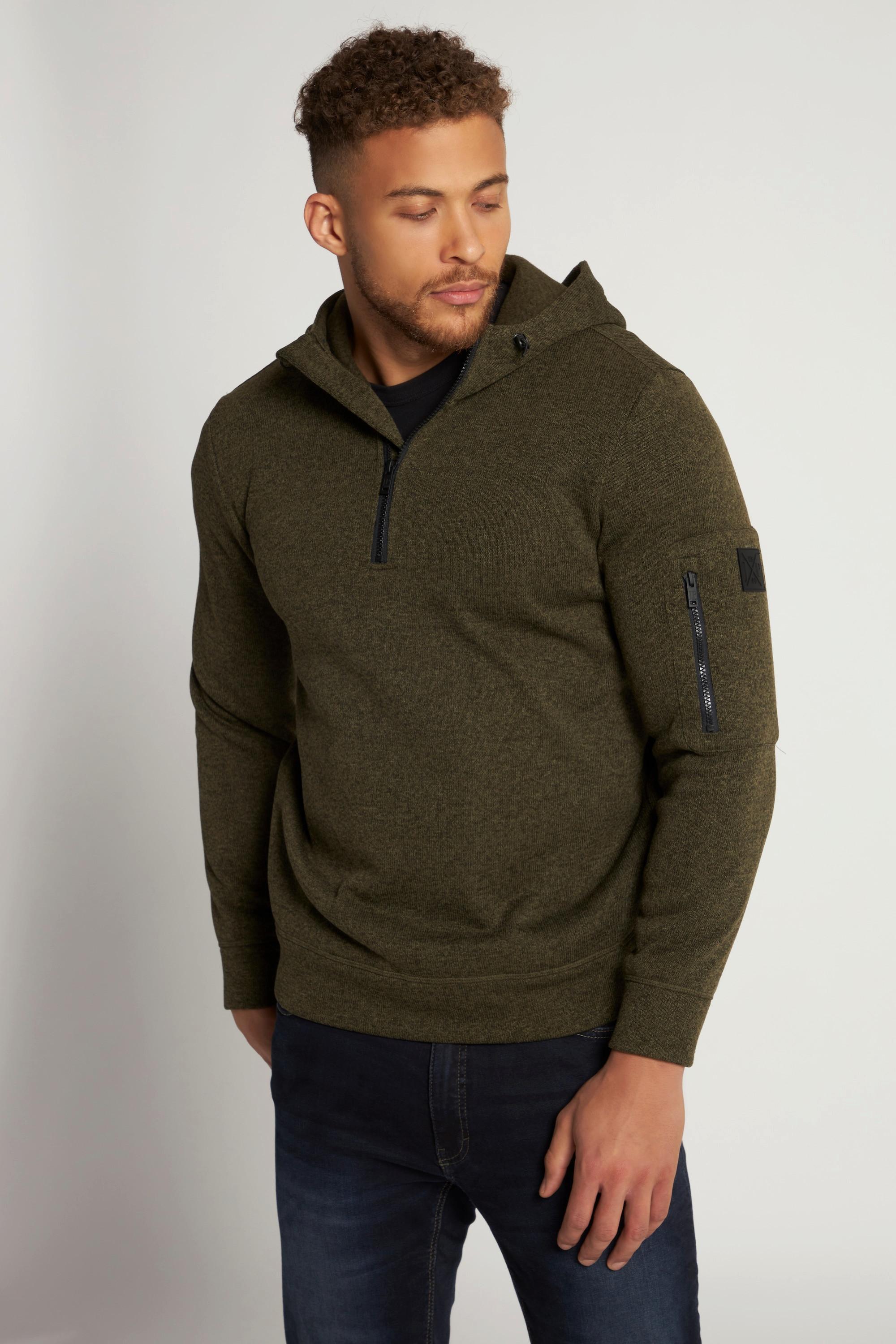 JP1880  Strickfleece-Hoodie, Kapuze, halber Zipper 