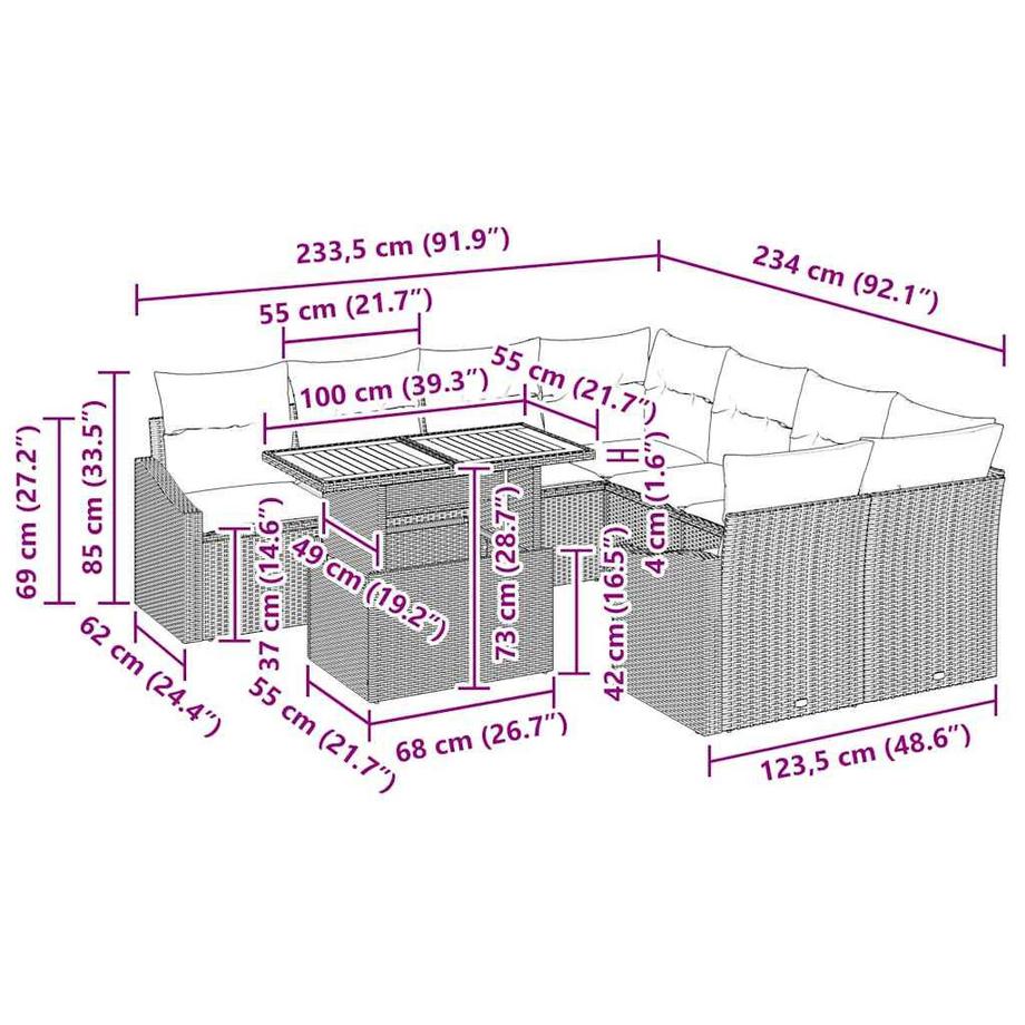 VidaXL Garten-sofa-set poly-rattan  