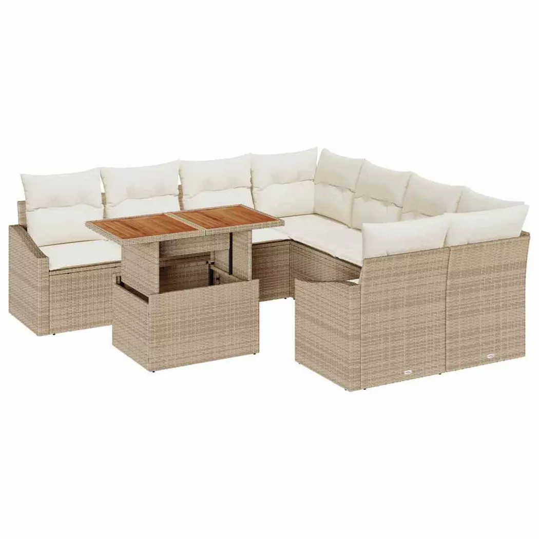 vidaXL Garten-Sofa-Set 9 stk. Beige Poly Rattan